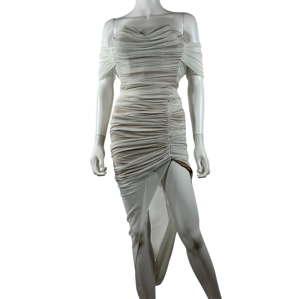 Nookie Ruched White Dita Mesh Gown Size XS - Picture 2 of 4